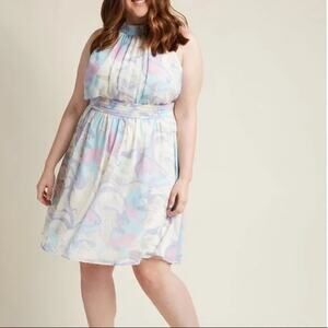 ModCloth Windy City Pastel Purple Blue Floral Swirl Sleeveless Summer Dress